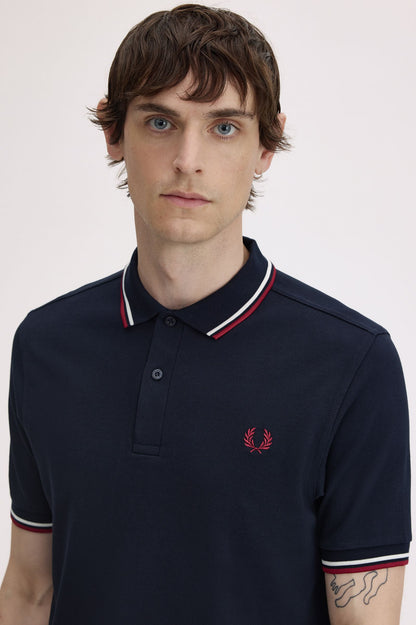 Fred Perry M3600 Twin Tipped Polo Shirt - Navy / White / Red