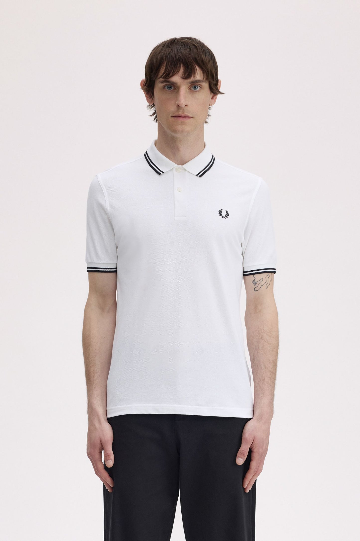 Fred Perry M3600 Twin Tipped Polo Shirt – White & Black