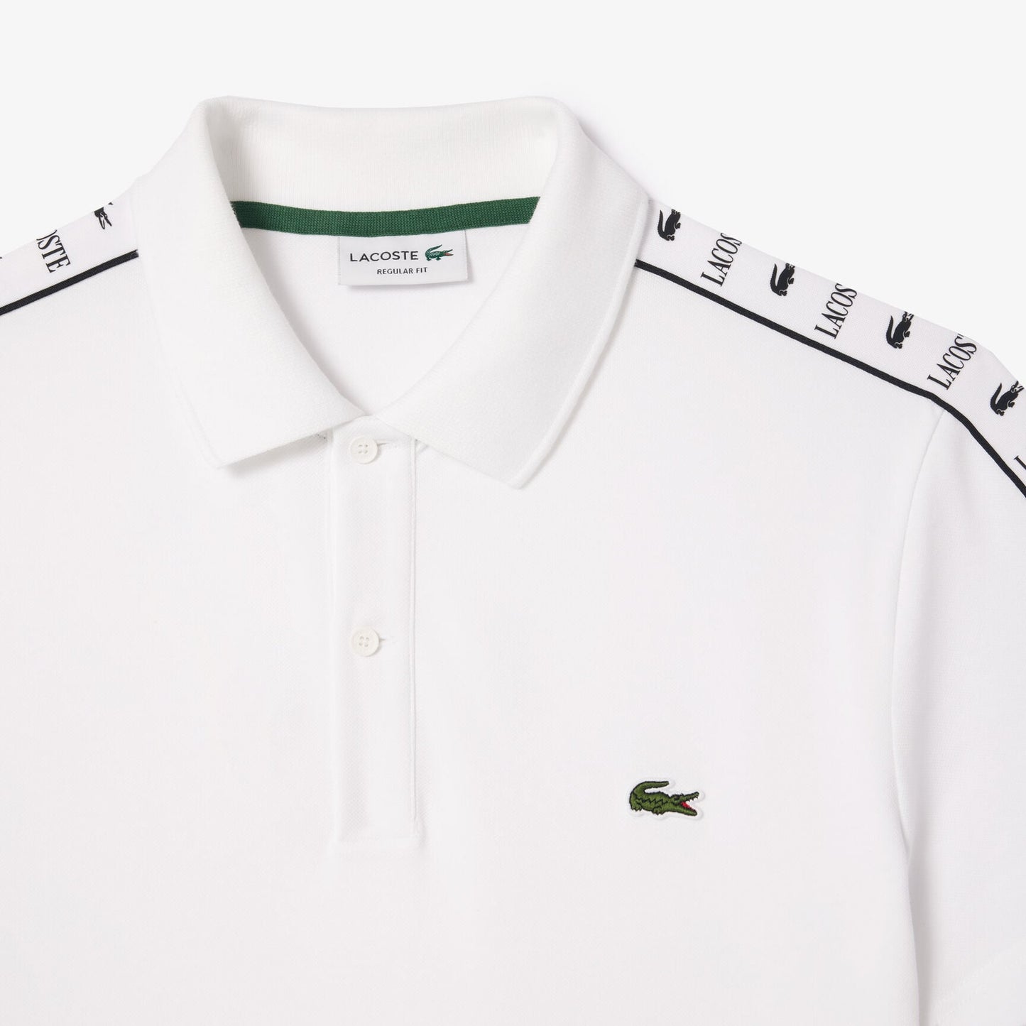 Lacoste Regular Fit Monogram Tape Cotton Polo Shirt – White