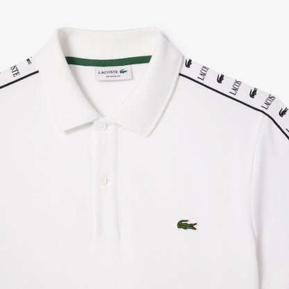 Lacoste Regular Fit Monogram Tape Cotton Polo Shirt – White