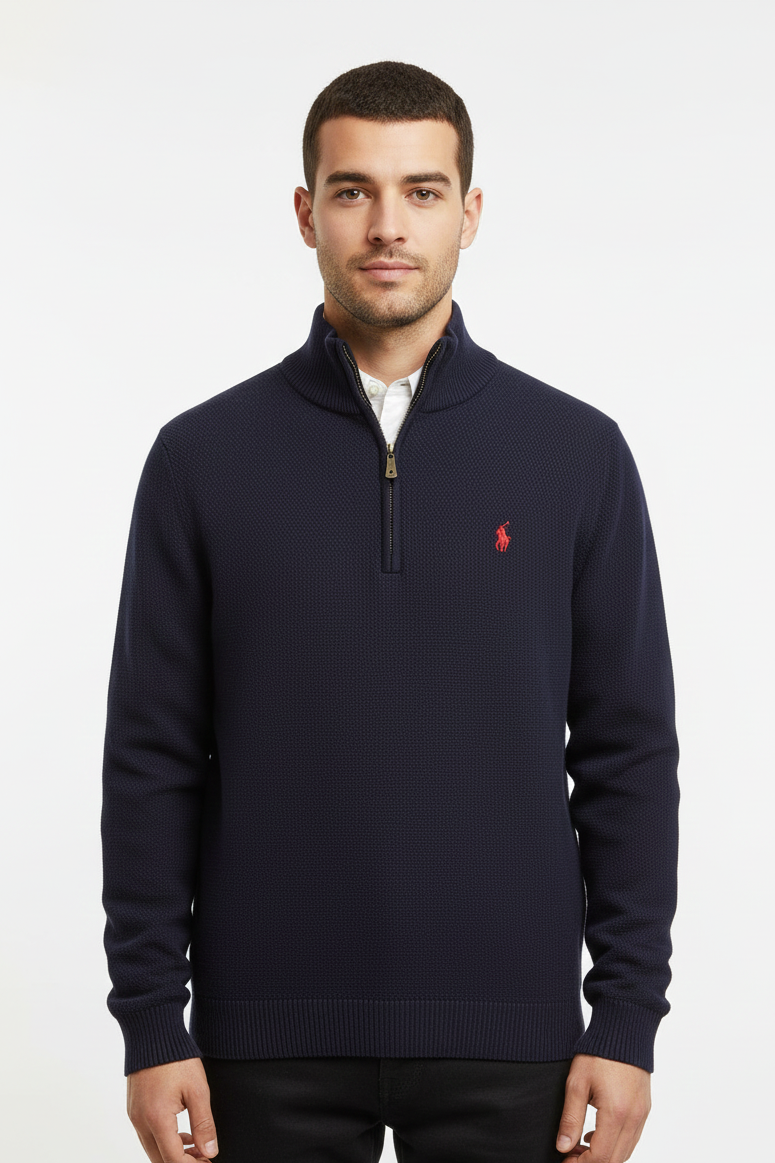 Polo Ralph Lauren Men’s Cotton Mesh Quarter-Zip Sweater – Classic Navy