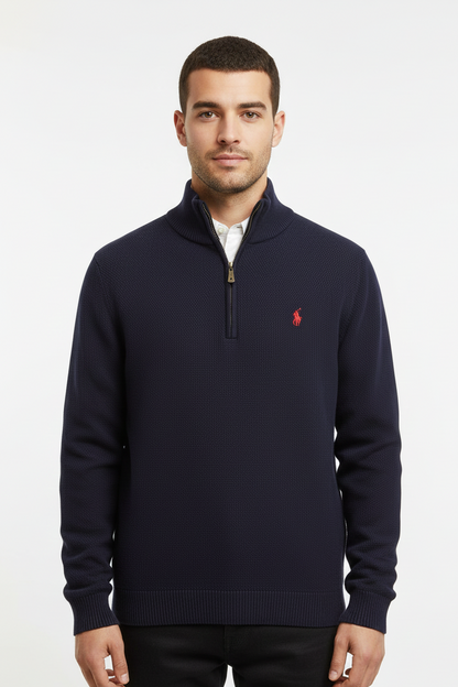 Polo Ralph Lauren Men’s Cotton Mesh Quarter-Zip Sweater – Classic Navy