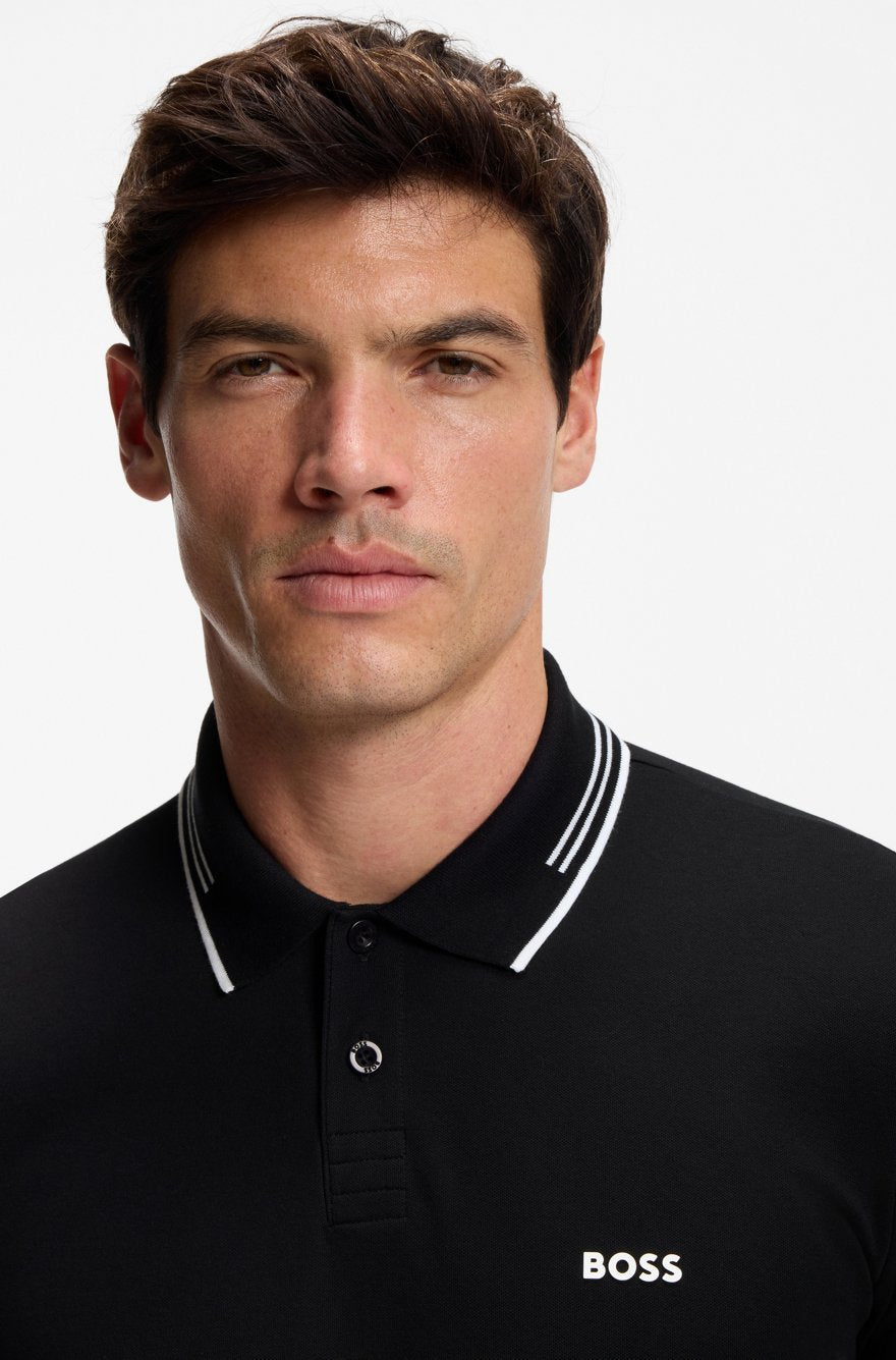 BOSS Slim-Fit Piqué Polo Shirt with Embroidered Logo – Black