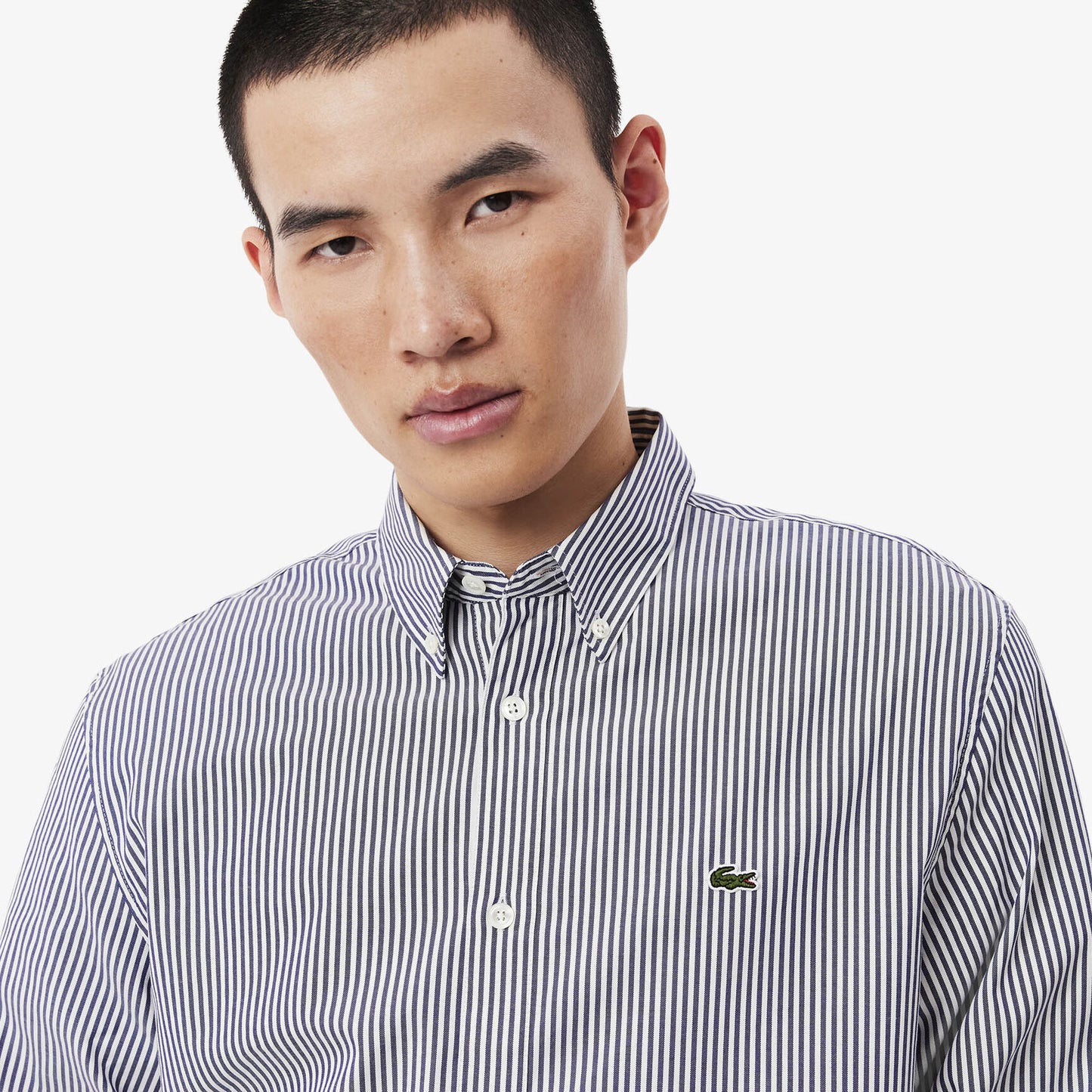 Lacoste Regular Fit Striped Cotton Oxford Shirt – Gray & White