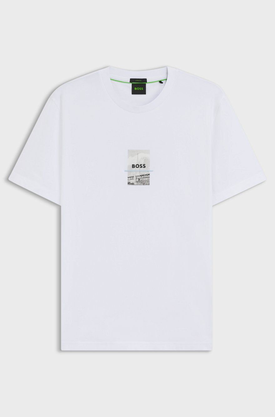 BOSS Regular-Fit Cotton T-Shirt with Architectural Artwork