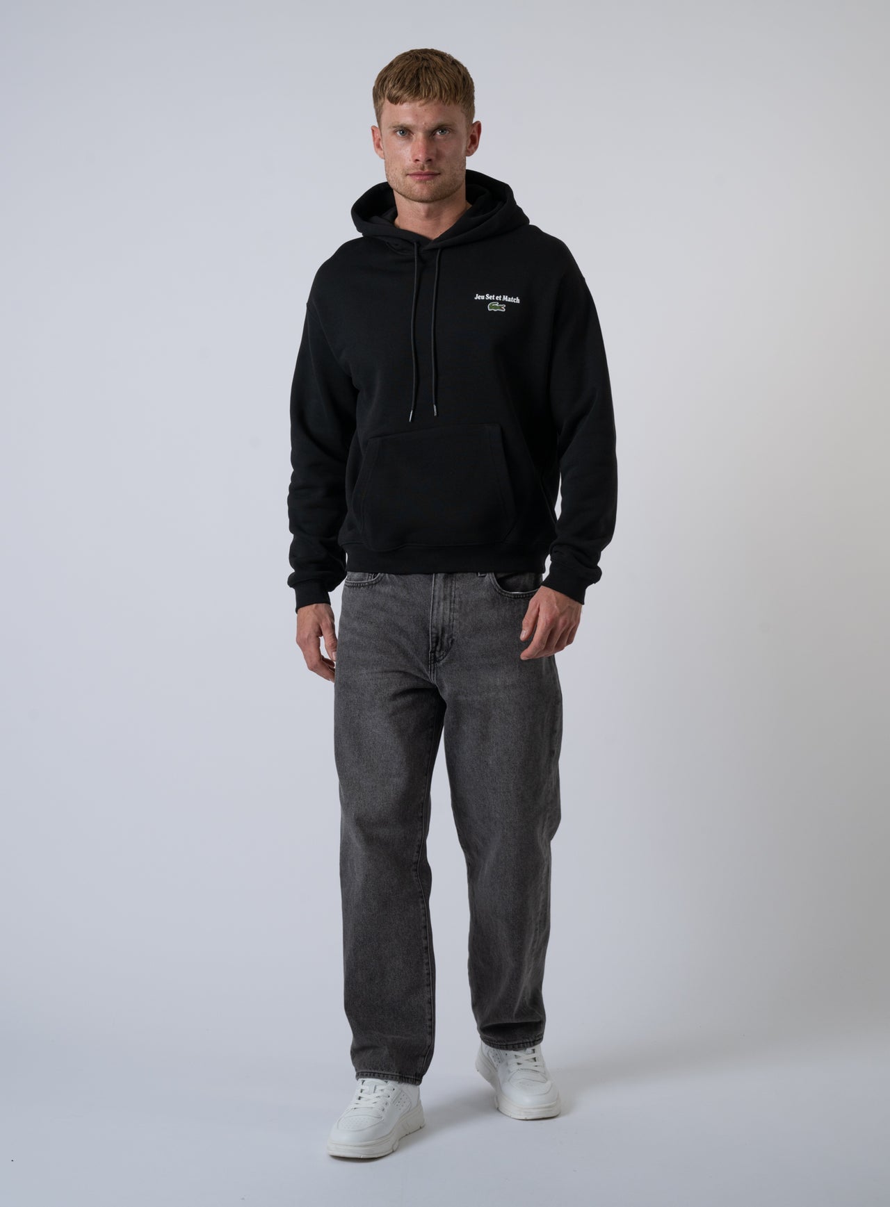 Lacoste Black Jersey Cotton Hoodie - "Jeu Set et Match" Embroidery