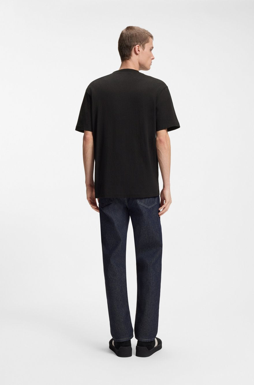 HUGO Menswear Relaxed-Fit T-Shirt with Japanese-Inspired Floral & Crane Graphic – Black