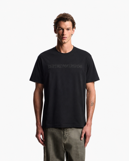 Emporio Armani T-Shirt with Embroidered Outline Logo – Black