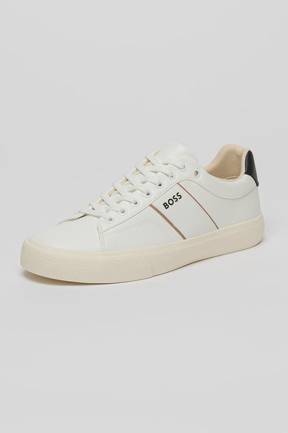 BOSS Men's Seth Low-Top Leather Sneakers – Open White & Camel