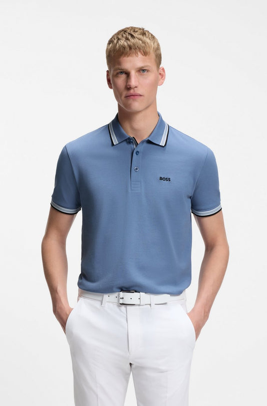 BOSS Slim-Fit Pique Polo Shirt with Striped Collar