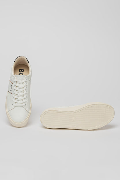 BOSS Men's Seth Low-Top Leather Sneakers – Open White & Camel