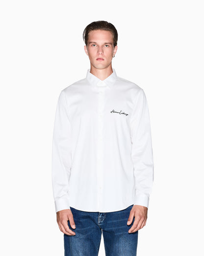 Armani Exchange Slim Fit Script Embroidered Shirt – White