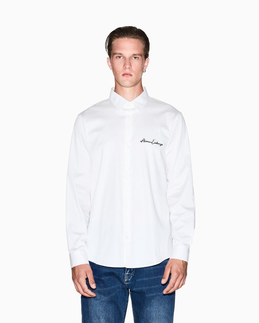 Armani Exchange Slim Fit Script Embroidered Shirt – White