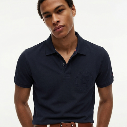 Tommy Hilfiger Embossed Monotype Logo Polo – Desert Sky