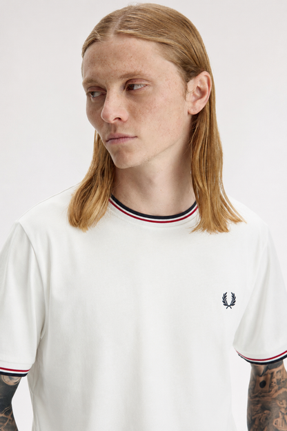 Fred Perry Twin Tipped Crew-Neck Cotton T-Shirt in White