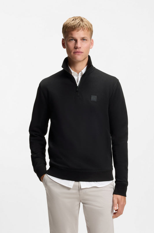 ZIP-NECK SWEATSHIRT IN COTTON TERRY WITH LOGO PATCH
