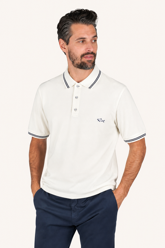 Paul & Shark Tipped Collar Smooth Cotton Polo Shirt – White