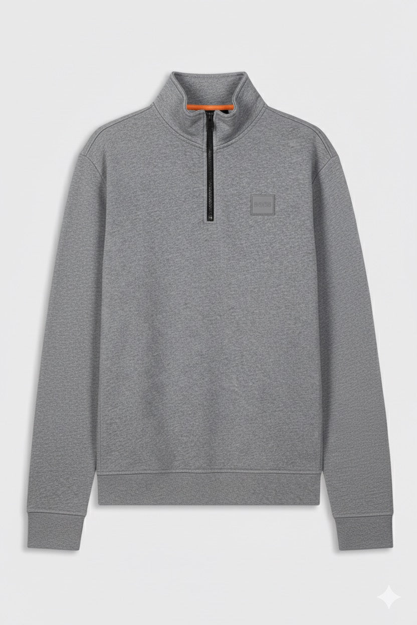 ZIP-NECK SWEATSHIRT IN COTTON TERRY WITH LOGO PATCH