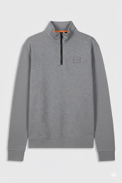 ZIP-NECK SWEATSHIRT IN COTTON TERRY WITH LOGO PATCH