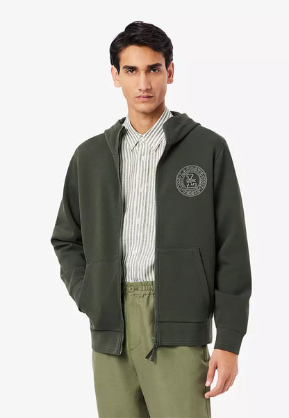 Lacoste Green Full-Zip Hoodie - Circle Logo Badge Embroidery