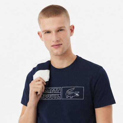 Lacoste Men's Regular Fit Graphic Logo Cotton T-Shirt – Navy Blue