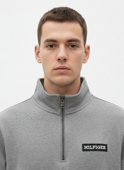 Tommy Hilfiger Men's Essential Quarter-Zip Mock Neck Sweatshirt, Heather Gray