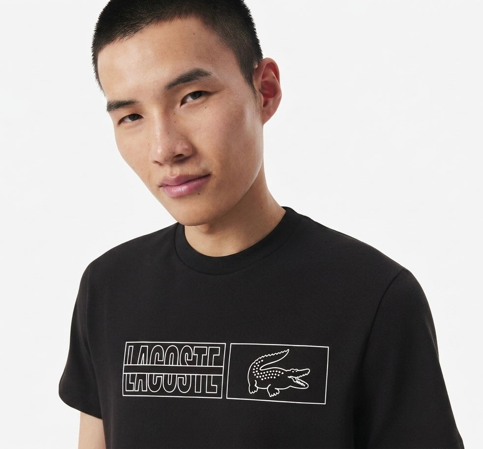 Lacoste Relaxed Fit Graphic Print Cotton T-Shirt - Black