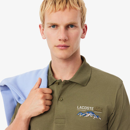 Lacoste Heritage Piqué Polo – Khaki Mountain Graphic Edition