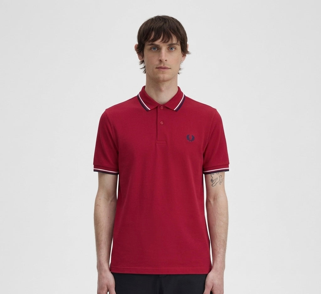 Fred Perry M3600 Slim-Fit Polo Shirt in Dark Red with Twin Tipped Detail