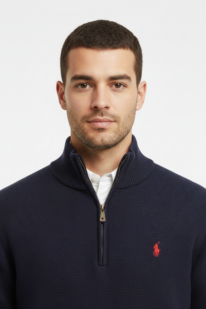 Polo Ralph Lauren Men’s Cotton Mesh Quarter-Zip Sweater – Classic Navy