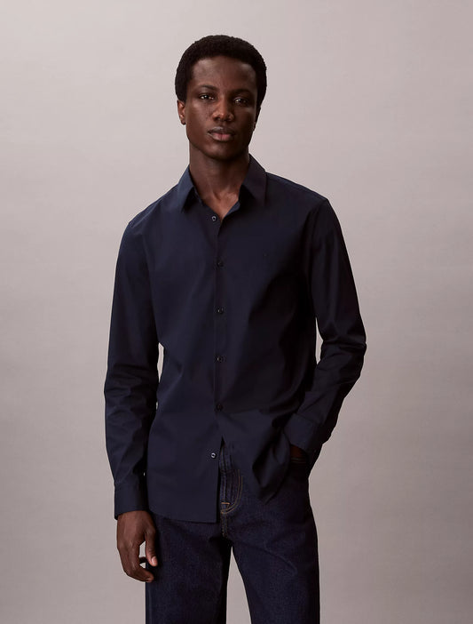 Calvin Klein Men's Regular Fit Cotton Stretch Shirt - Navy Blue