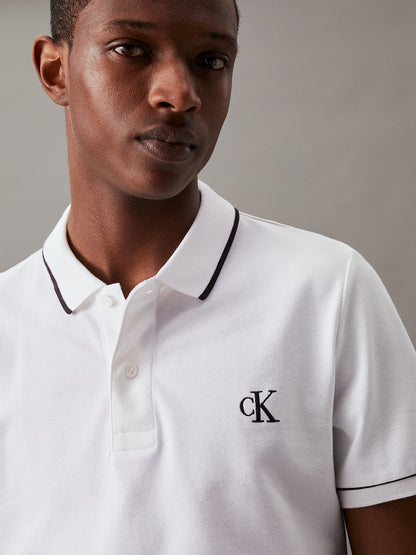 Calvin Klein Monogram Tipped Slim Fit Polo Shirt – Bright White