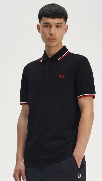 Fred Perry M3600 Twin Tipped Polo Shirt - Black / Red / White