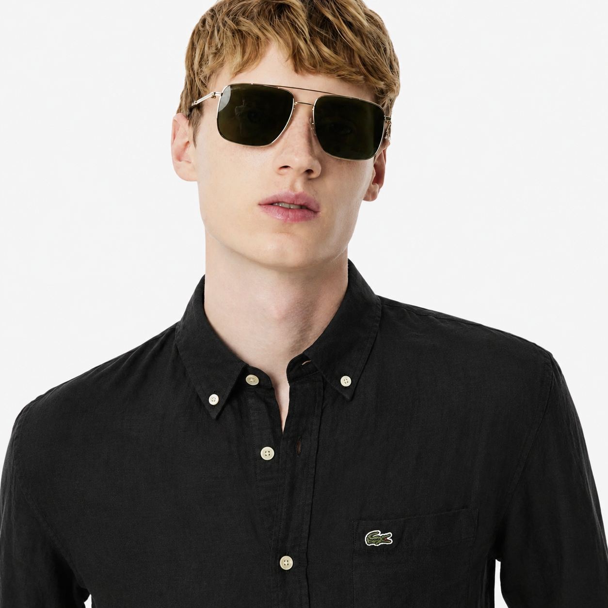 Lacoste Regular Fit Embroidered Crocodile Long-Sleeve Linen Shirt – Jet Black
