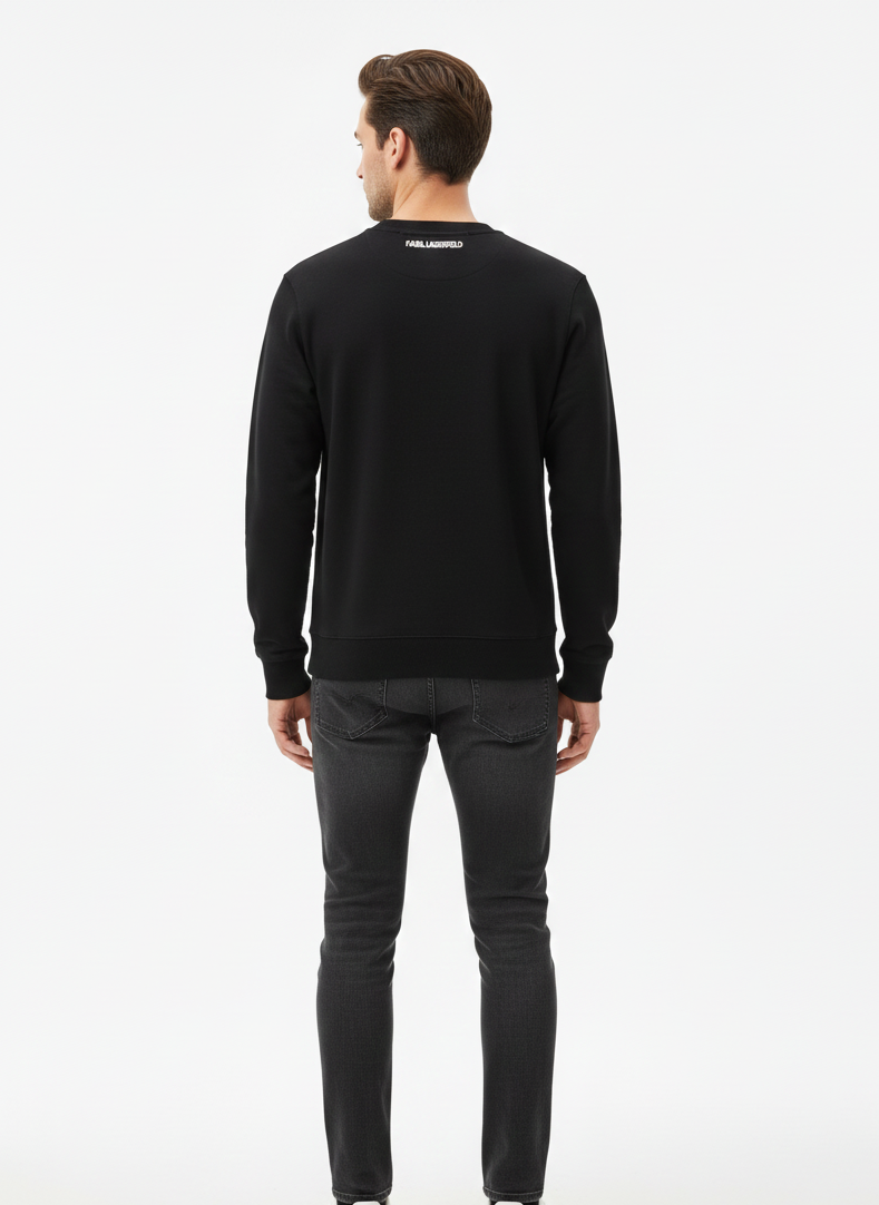 KARL LAGERFELD Men’s Striated Graphic Logo Sweatshirt – Black