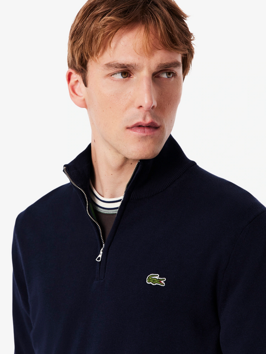 Lacoste Men’s Classic Quarter-Zip Cotton Knit Sweater – Navy Blue