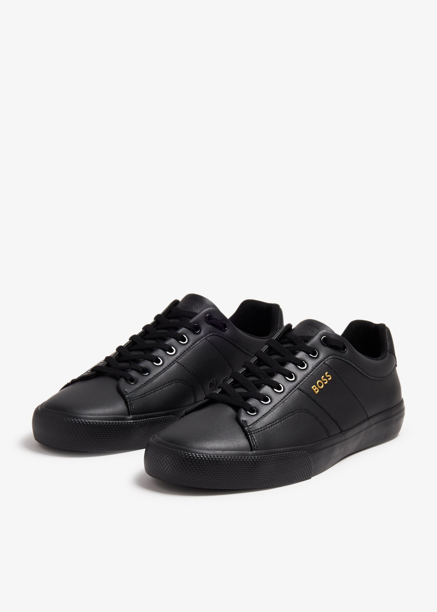 BOSS Black Leather Low-Top Sneakers - Gold Logo Detail