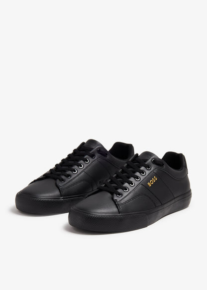 BOSS Black Leather Low-Top Sneakers - Gold Logo Detail