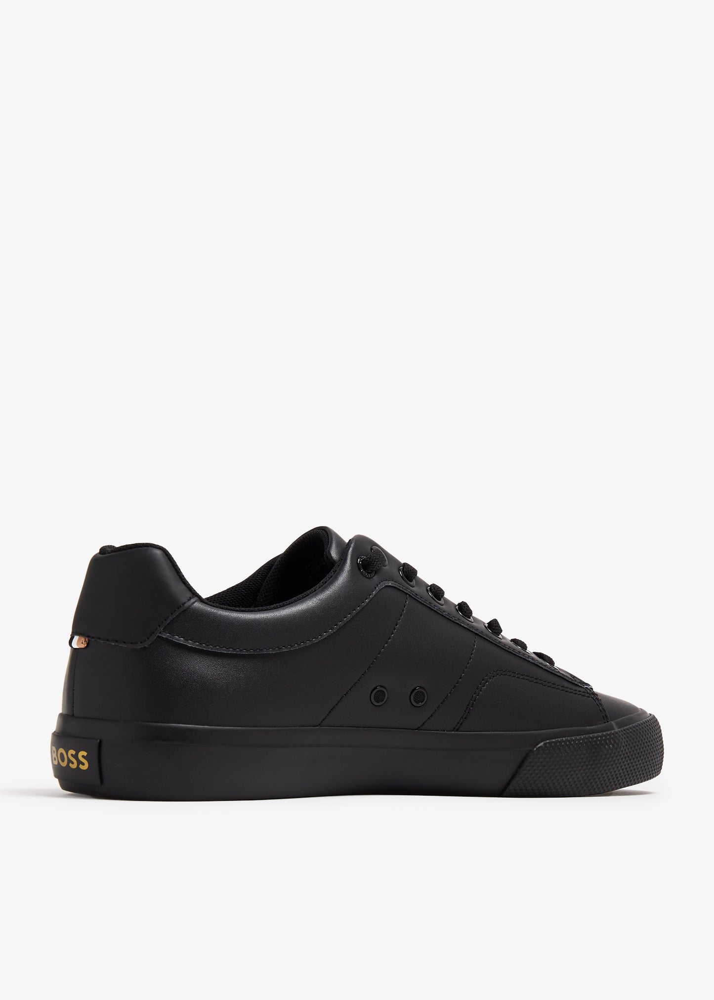 BOSS Black Leather Low-Top Sneakers - Gold Logo Detail