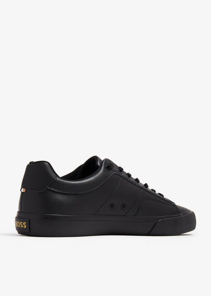BOSS Black Leather Low-Top Sneakers - Gold Logo Detail
