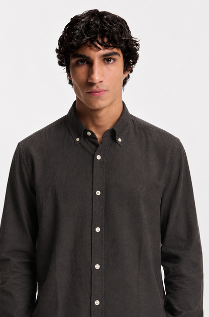 BOSS Slim Fit Long-Sleeved Casual Linen Shirt with Contrast Buttons