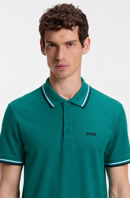 BOSS Regular-Fit Cotton Piqué Polo Shirt in Emerald Green