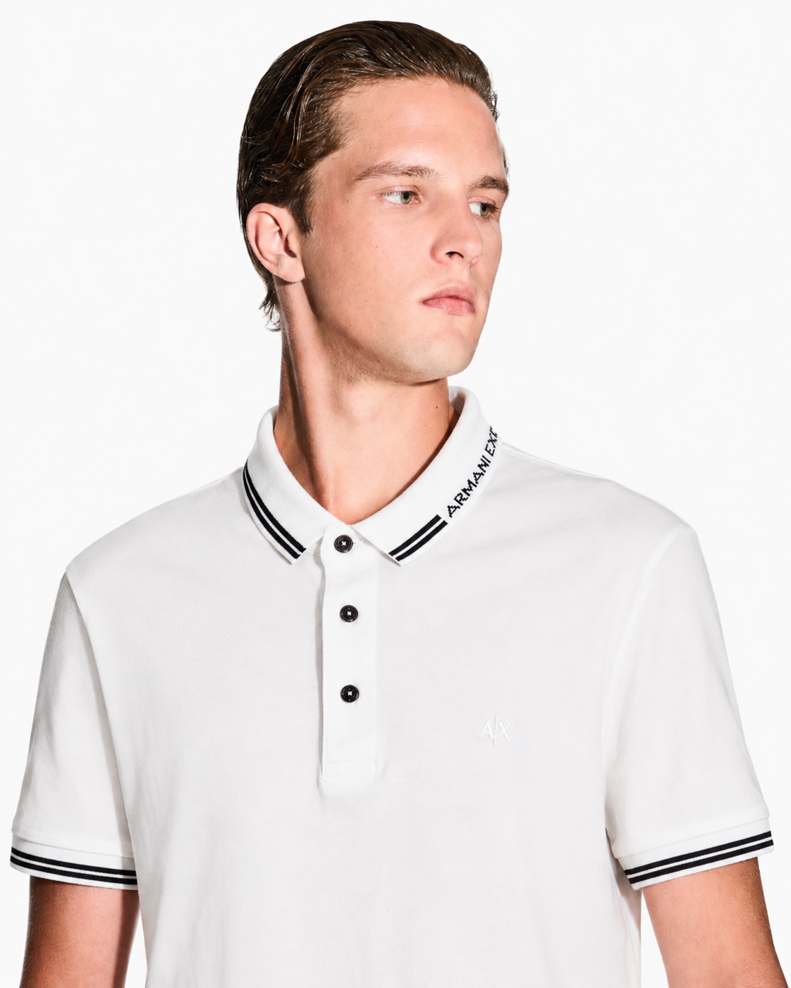 Armani Exchange Logo-Collar Slim-Fit Polo Shirt – Optic White