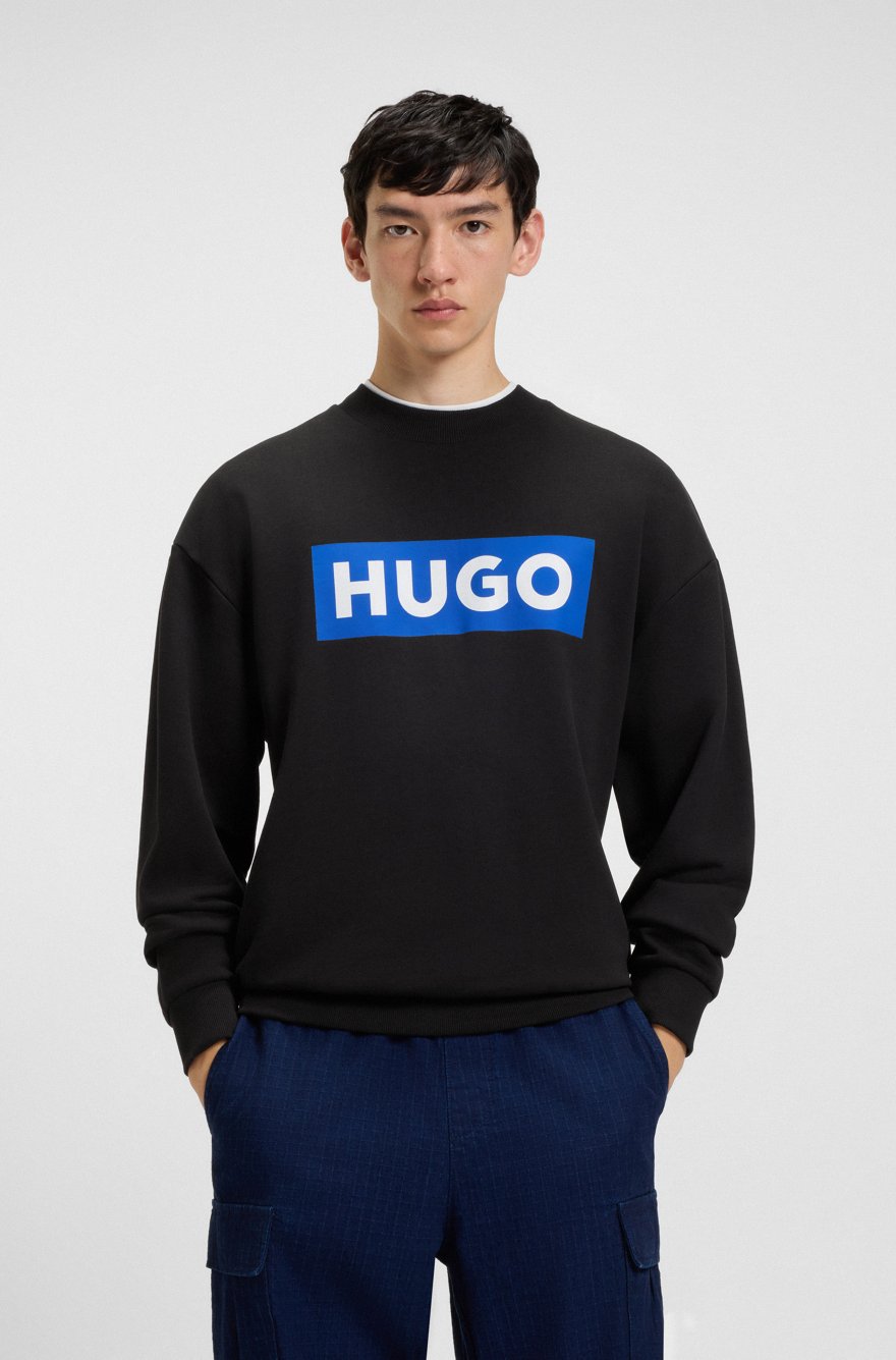 HUGO Men’s Diragol Blue Box Logo Sweatshirt – Black