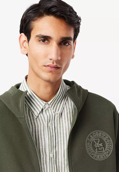 Lacoste Green Full-Zip Hoodie - Circle Logo Badge Embroidery