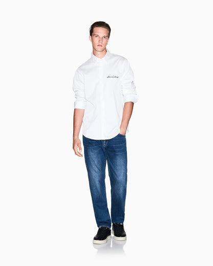 Armani Exchange Slim Fit Script Embroidered Shirt – White