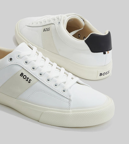 BOSS Men's Katno Low-Top Sneakers – Premium White Leather with Signature Stripe