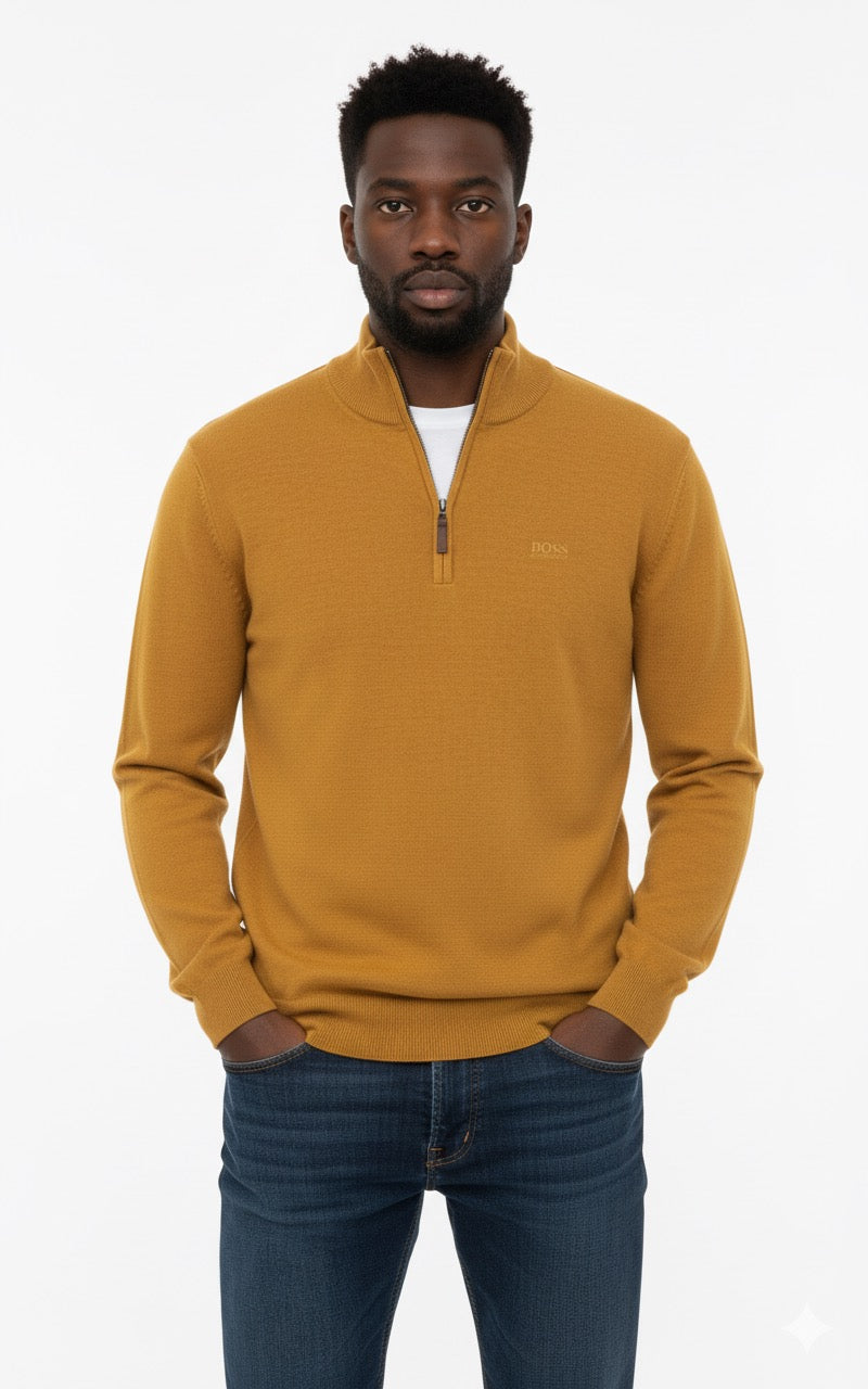 BOSS Men's Half-Zip Jumper - Amber Yellow / Mustard