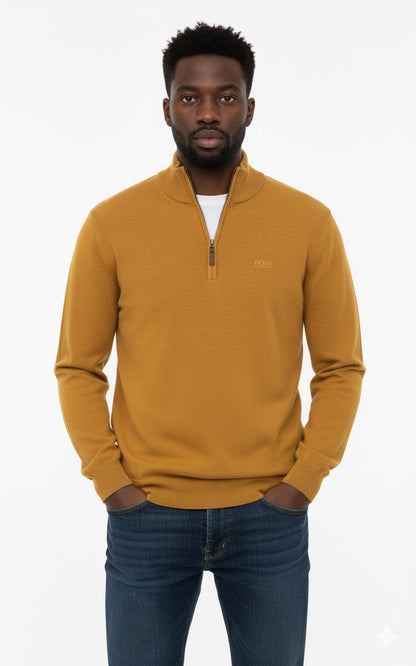 BOSS Men's Half-Zip Jumper - Amber Yellow / Mustard