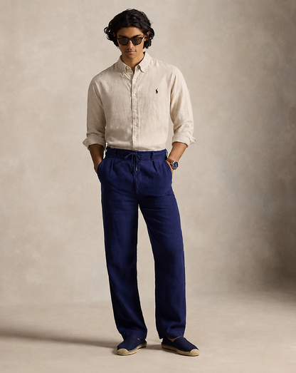 Polo Ralph Lauren Slim-Fit Button-Down Linen Shirt – Sand Beige